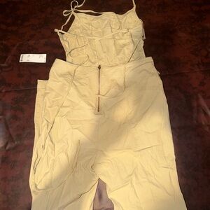Urban Outfitters Cream Corset Jumpsuit with Wide-Leg Pants